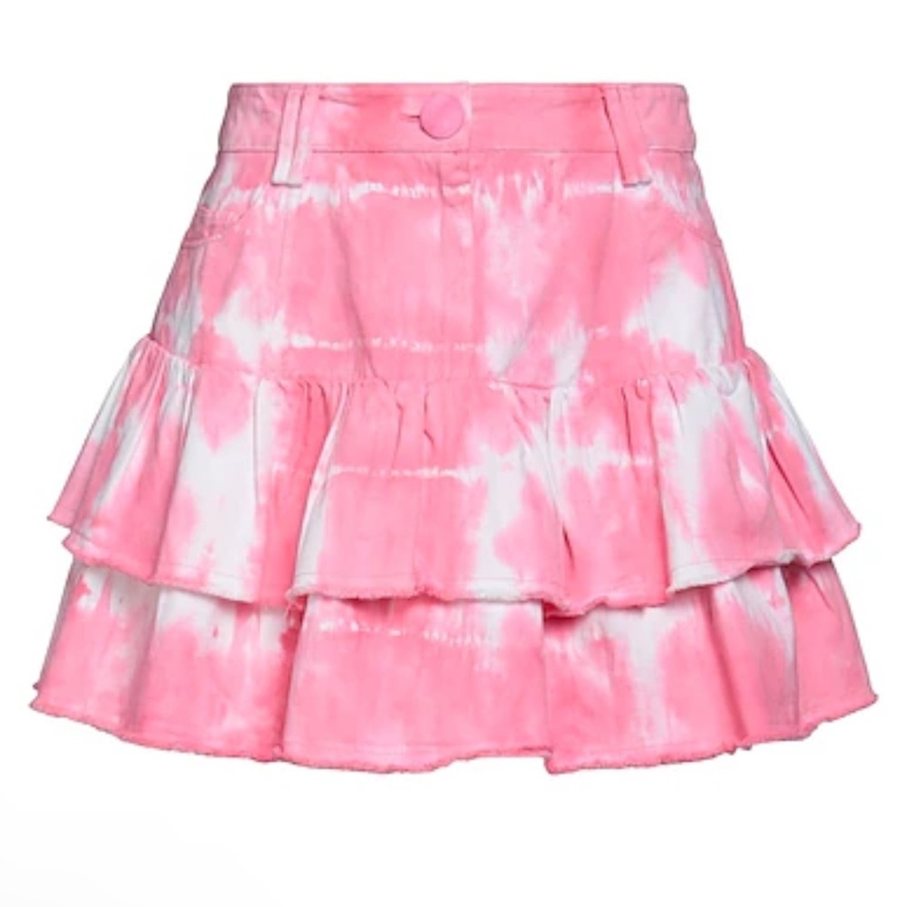 LoveShackFancy Landen Women’s Pink Tie Dye Tiered Ruffle Mini Skirt Cotton Y2K - Picture 2 of 12